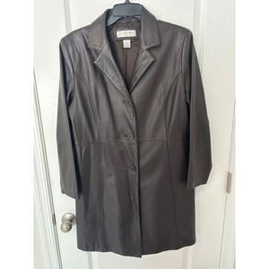 Preston e York Petites Brown Leather Coat Long jacket size PL